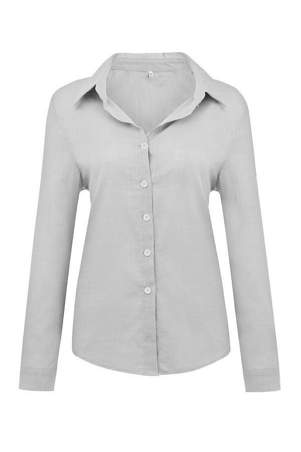 Solid Button Shirt Collar Blouse