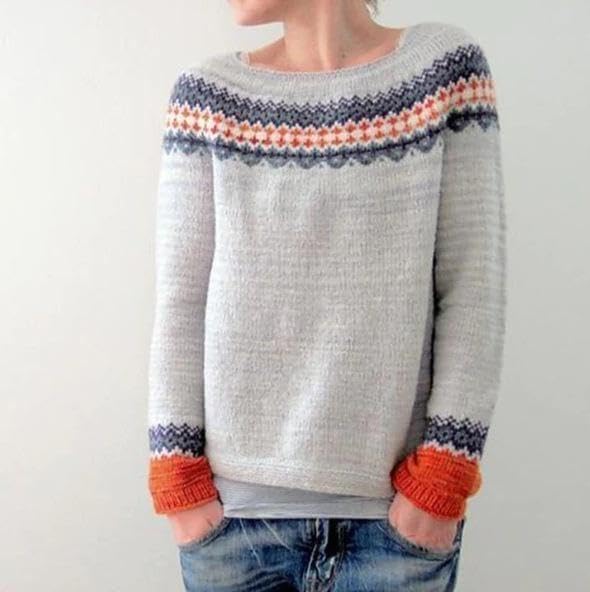 Ivyshape | Sleeve Fair Isle Pattern Knitted Sweater