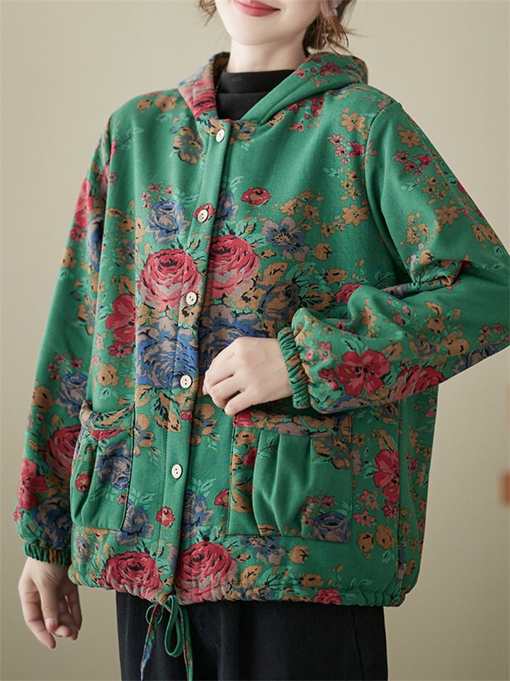 Winter Warm Beautiful Floral Hooded Cotton Coats