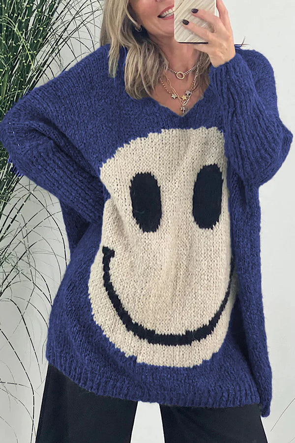 Ivyshape | Is Everything Knit Smiley Face Long Sleeved Sweater