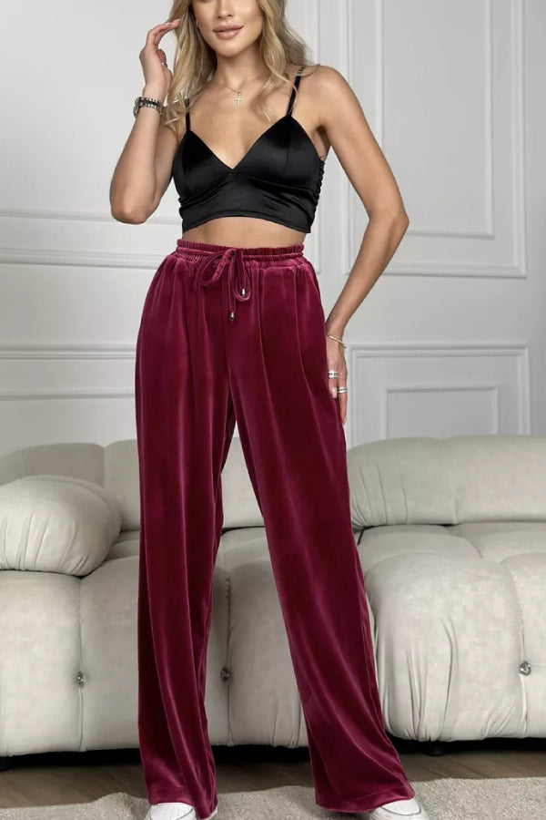 Ivyshape | Velvet Wide Legged Pants Straight Velvet Pants