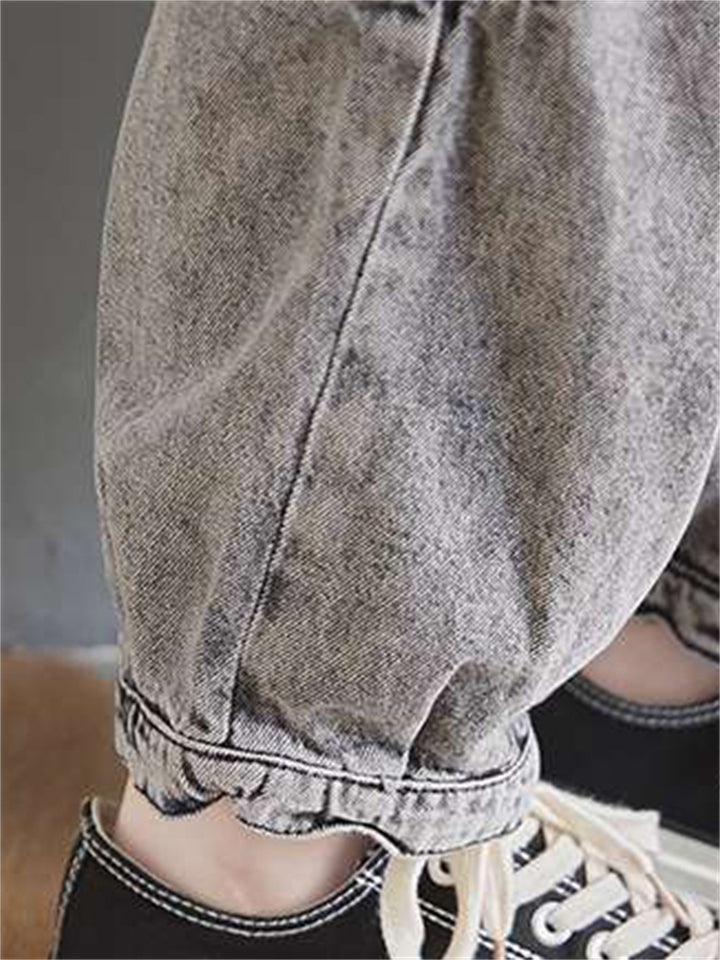 Trend Wavy Line Embroideried Grey Harem Jeans for Women