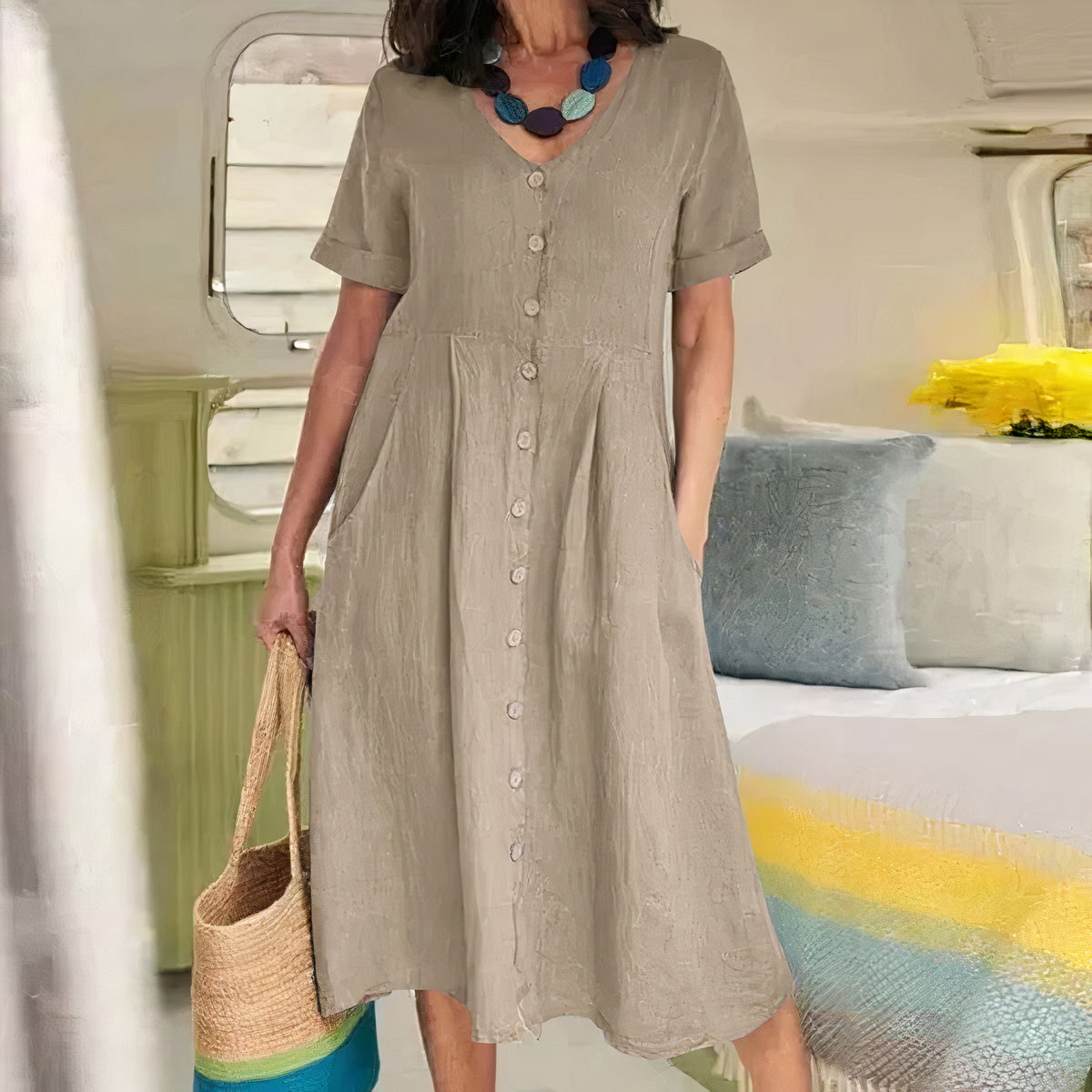 Ivyshape | Cotton-Linen Dress