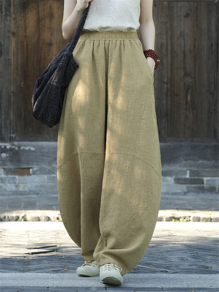 Women's Original Design Zen Style Oversized Ramie Linen Lantern Pants