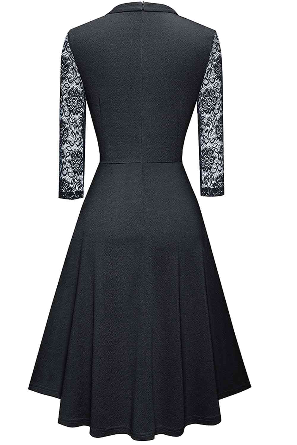 Round Neck Three-Quater Sleeve Cutout Dress