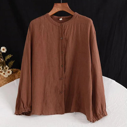 Ivyshape | Women's Blouse with Long Sleeves and Buttons