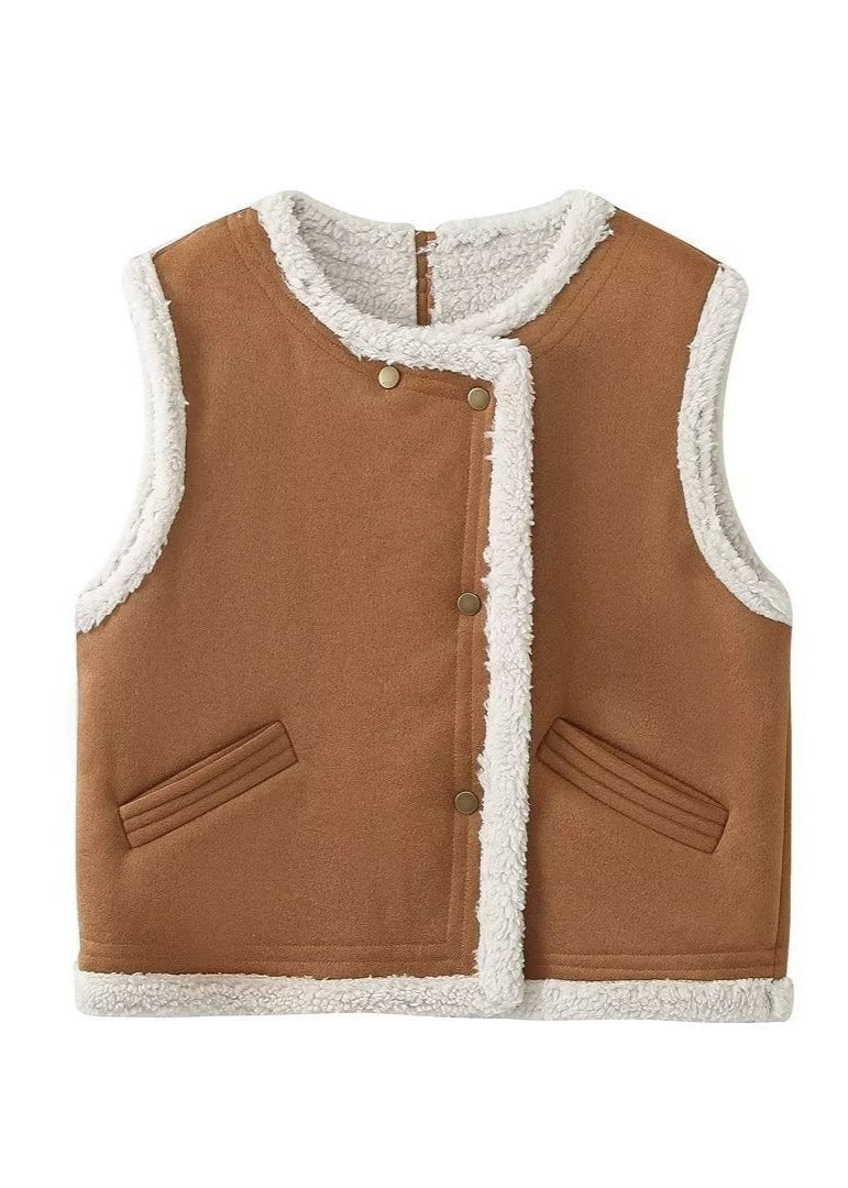 Ivyshape | Lamb Wool Trim Vest