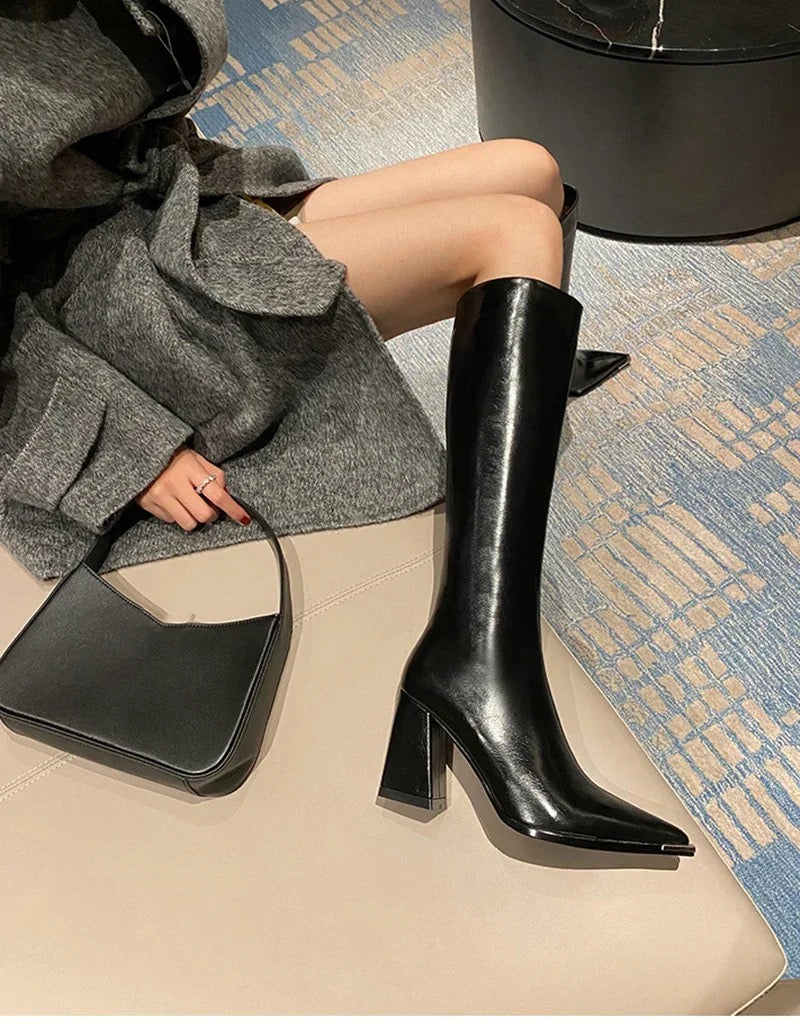 Ivyshape | Knee High Pointed Leather Boots