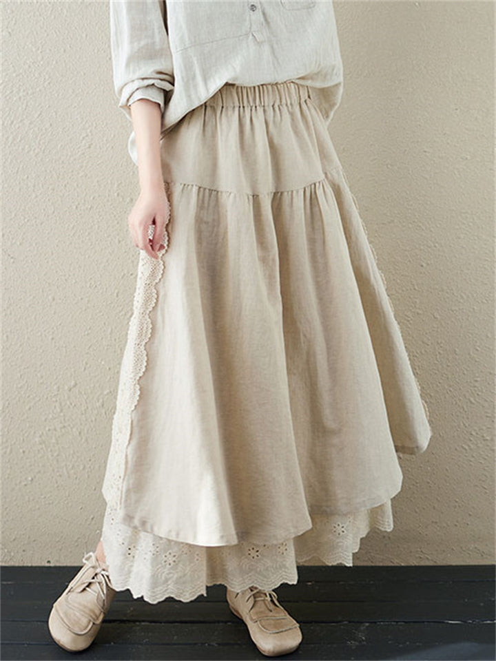 Ethnic Style Multi-Layer Splicing Linen Skirt for Women