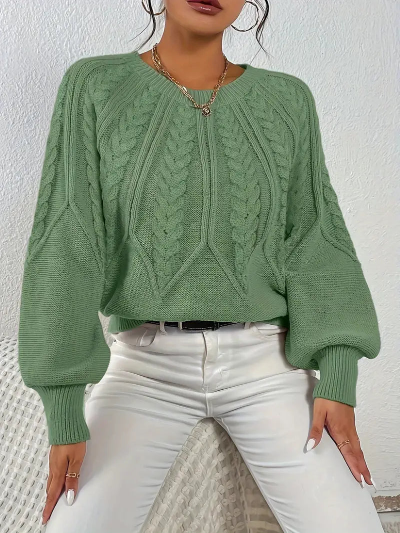 Ivyshape | Pullover Round Neck with Cable Pattern