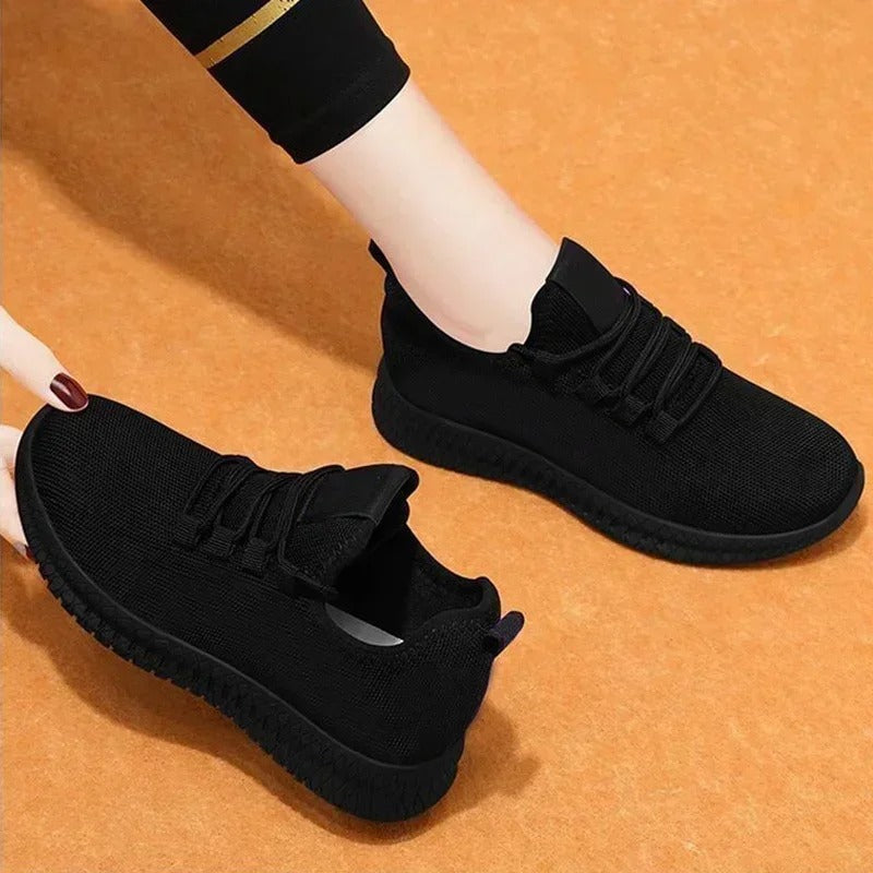 Breathable Black Platform Sneakers for Women