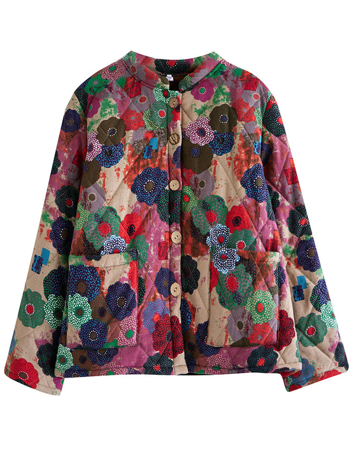 Floral Printed Cozy Fleece-lined Short Coats for Women