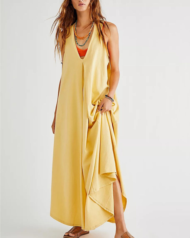 Double Pocket Sleeveless Maxi Dress