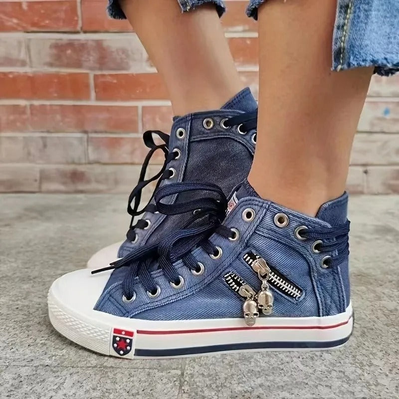 Trendy High-Top Denim Flats for Women