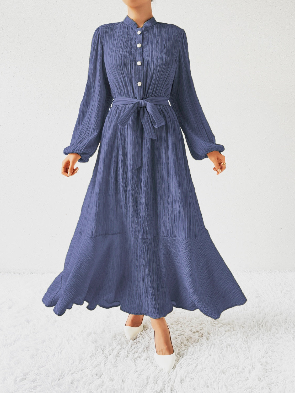 Ivyshape | Tie Waist Long Sleeve Dress