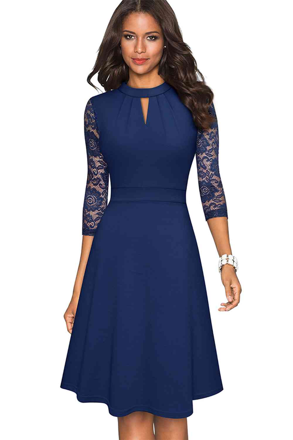 Round Neck Three-Quater Sleeve Cutout Dress