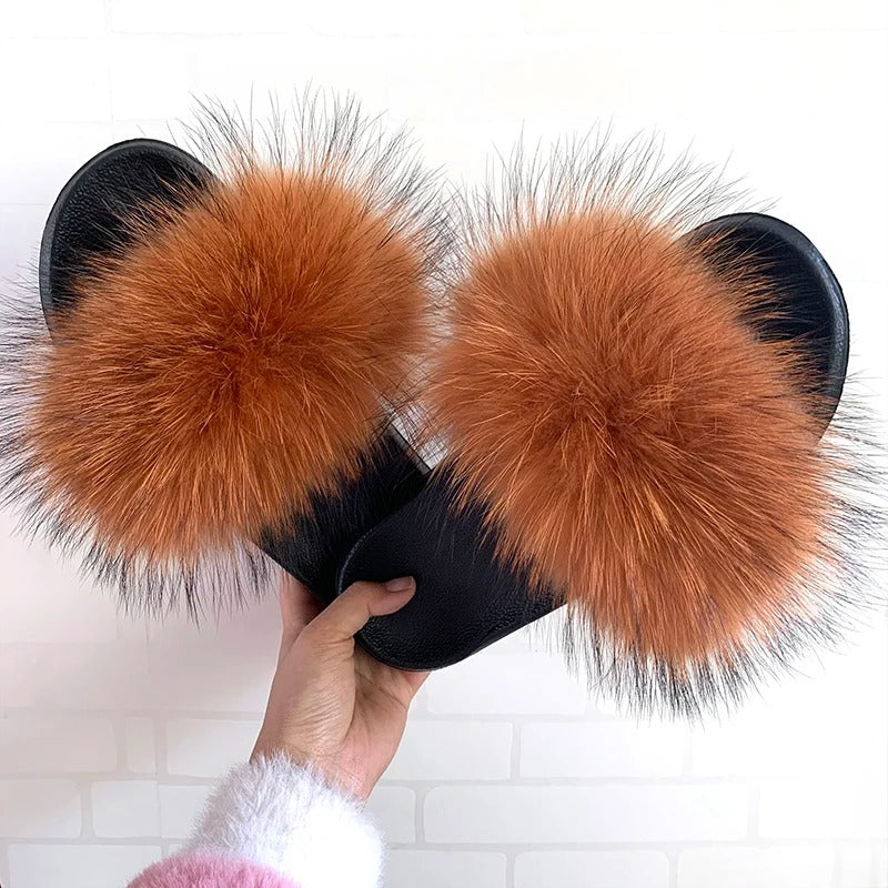 Fluffy Real Fur Slippers for Women