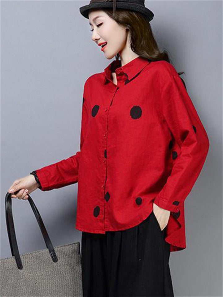 Cotton Linen Polka Dot Casual Shirts