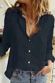 Solid Button Shirt Collar Blouse