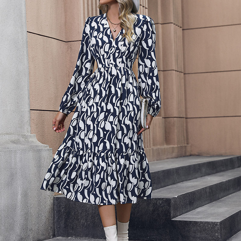 Ivyshape | Women's Wear Long Sleeve Printed Dress