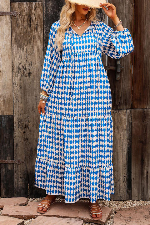 Printed Tie Neck Maxi Dress