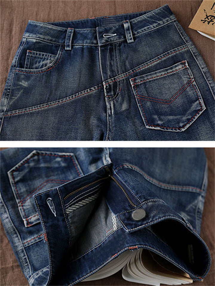 Spring High Waist Loose Straight-Leg Blue Jeans for Women