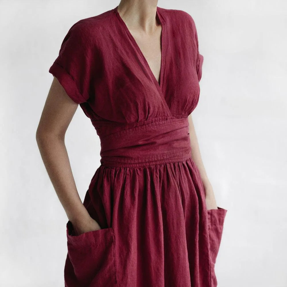 Ivyshape | Solid Color Cotton Linen Strappy Dress