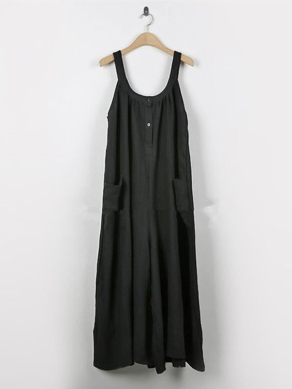 Cotton Loose Casual Pockets Jumpsuit