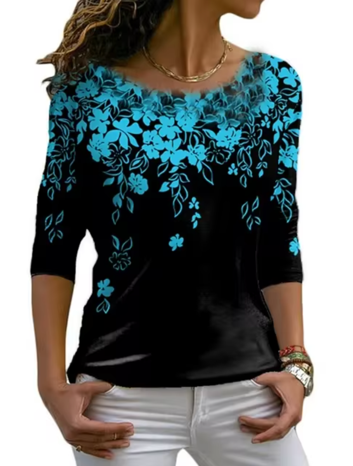 Ivyshape | Stylish Long Sleeve T-Shirt with Floral Print