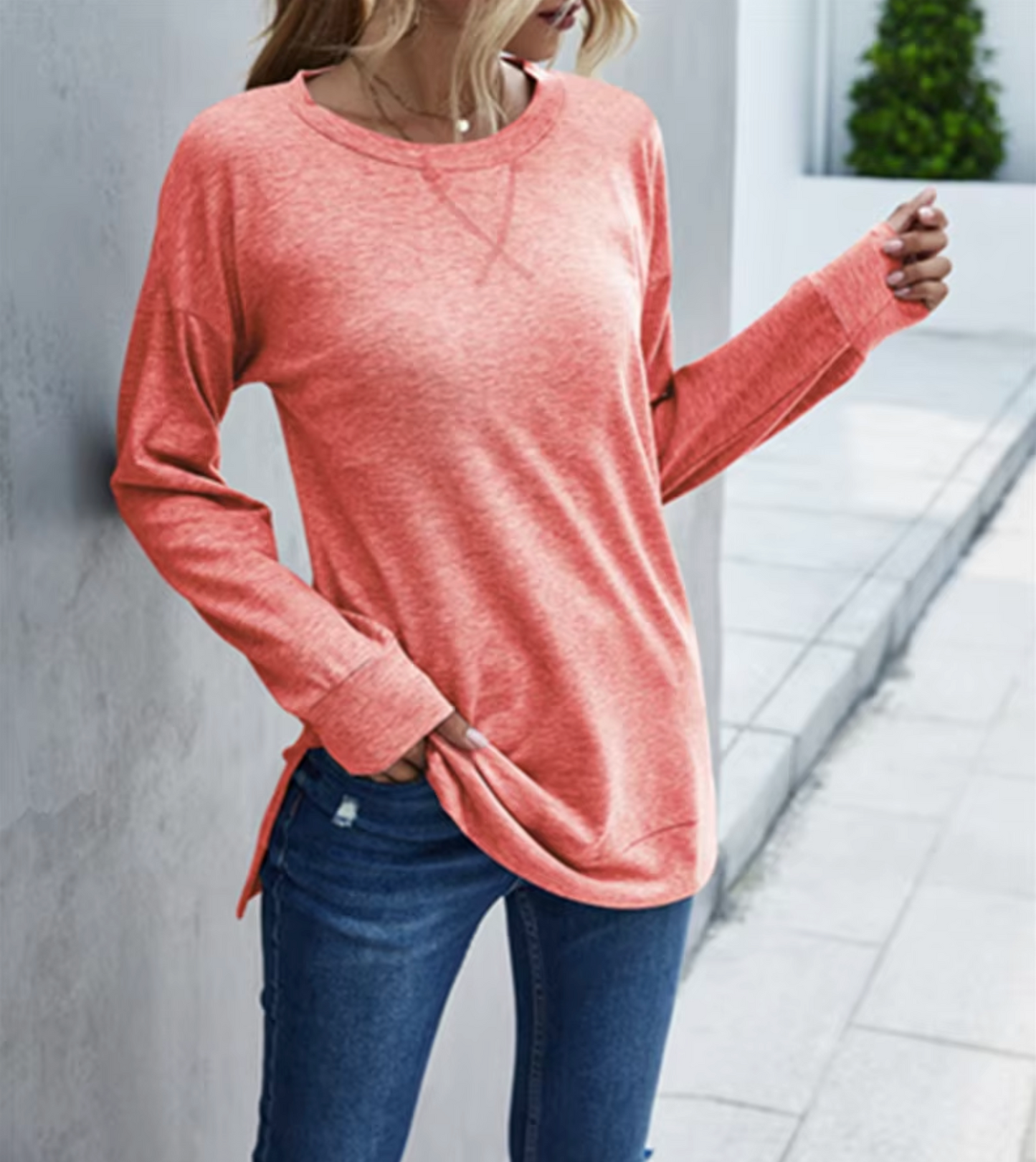 Ivyshape | Stylish Long Sleeve T-Shirt with Round Neck