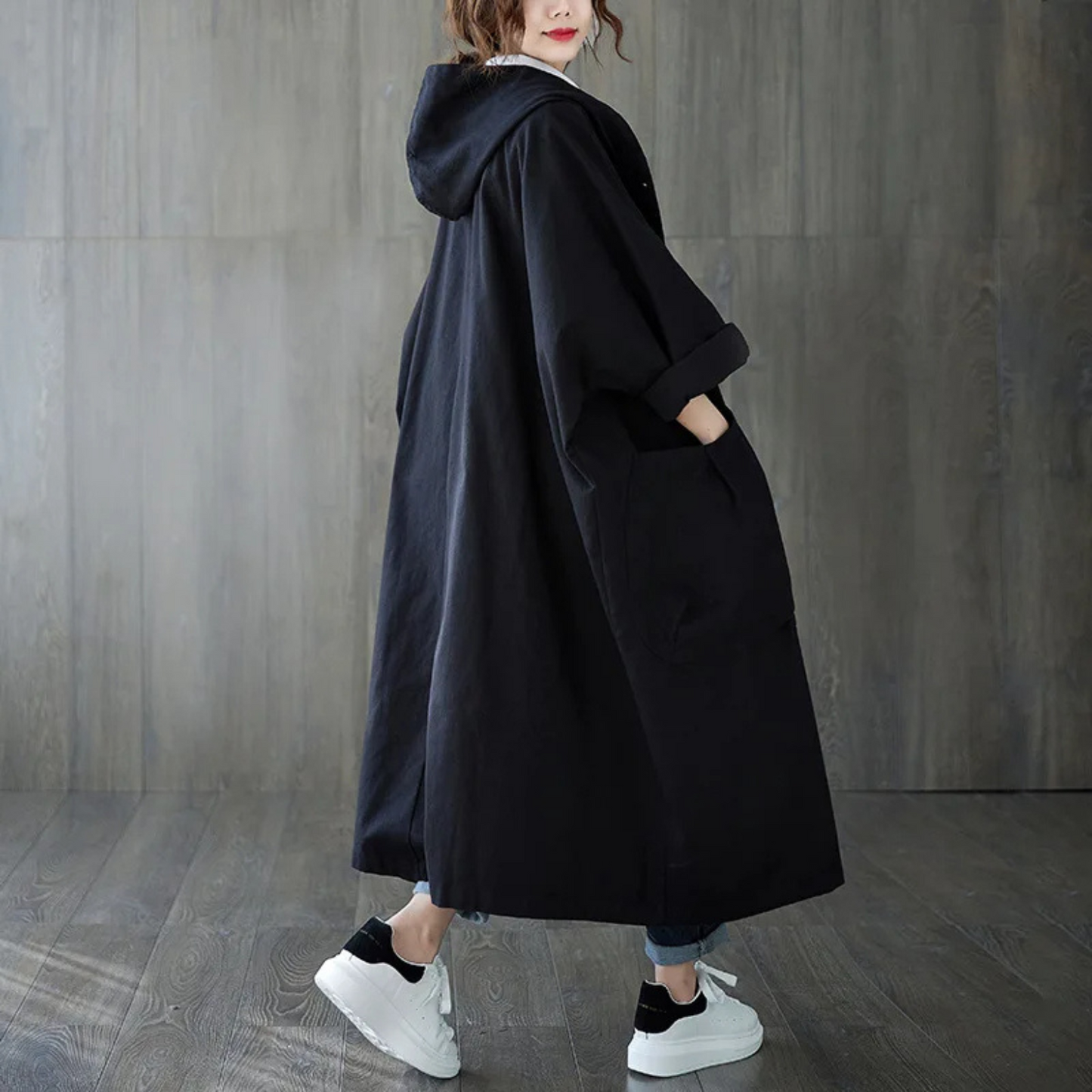 Ivyshape | Oversized Hooded Trench Coat for Women Stylish & Practical