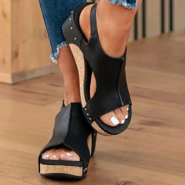 Ivyshape | Women's Leather Stylish Heels Wedge