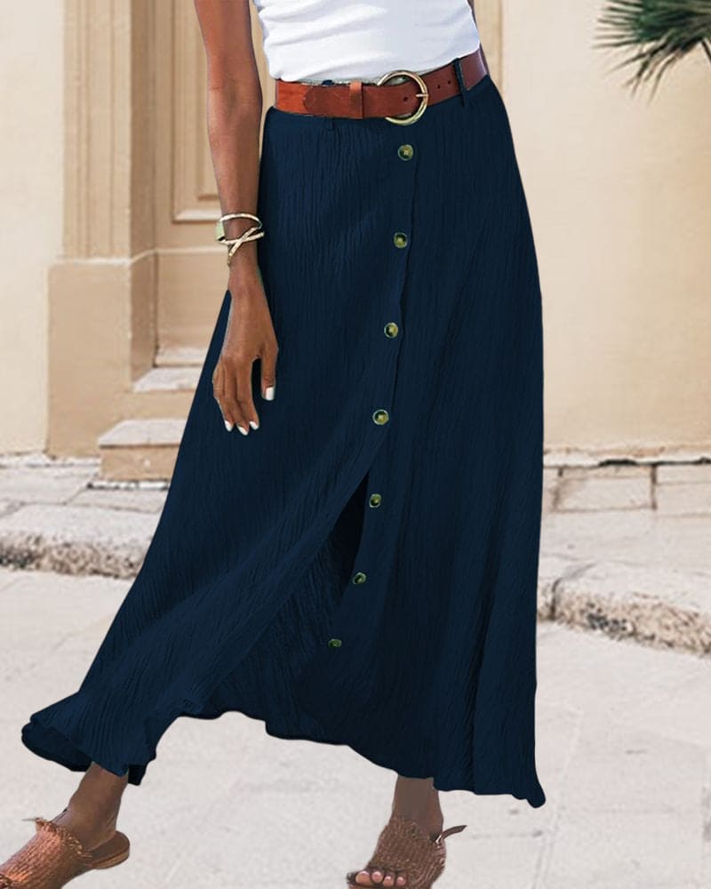 Ivyshape | Women's Maxi Skirt Buttoned