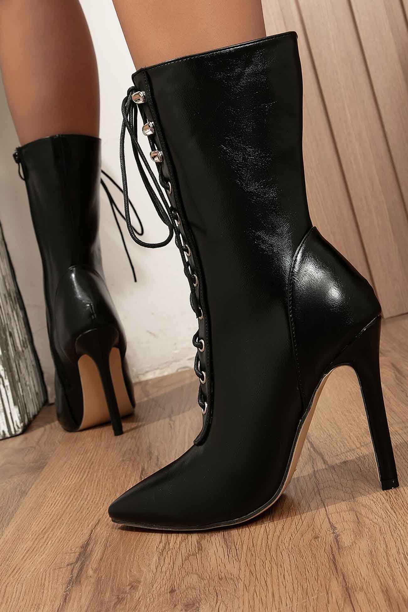 Toe Lace Up Mid-Calf Boots