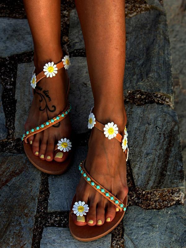 Beach Flower Flat Sandals For Women