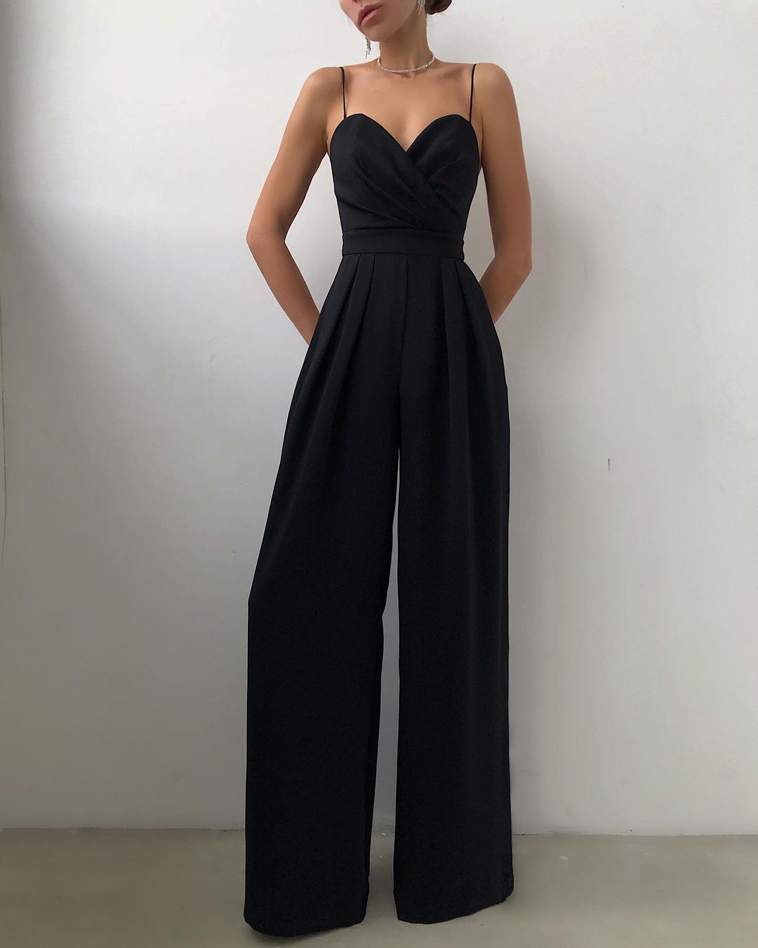 Ivyshape | Straight Jumpsuit with High Waist and Spaghetti Straps for Women