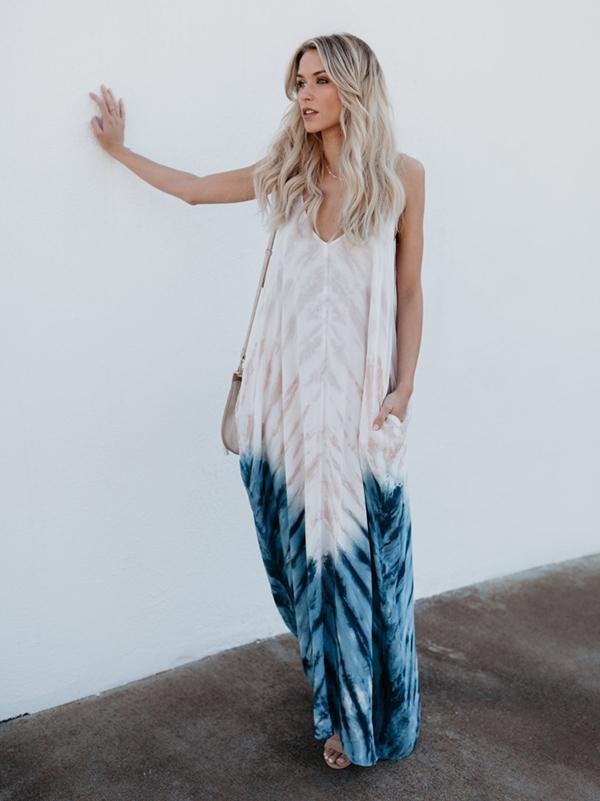 Strap Print Beach Maxi Long Dress