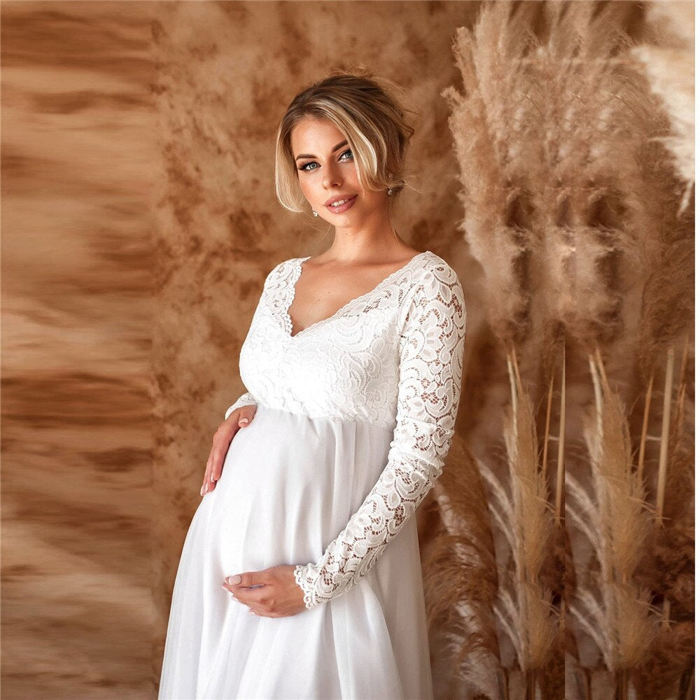 Elegant lace maxi dress for pregnant women