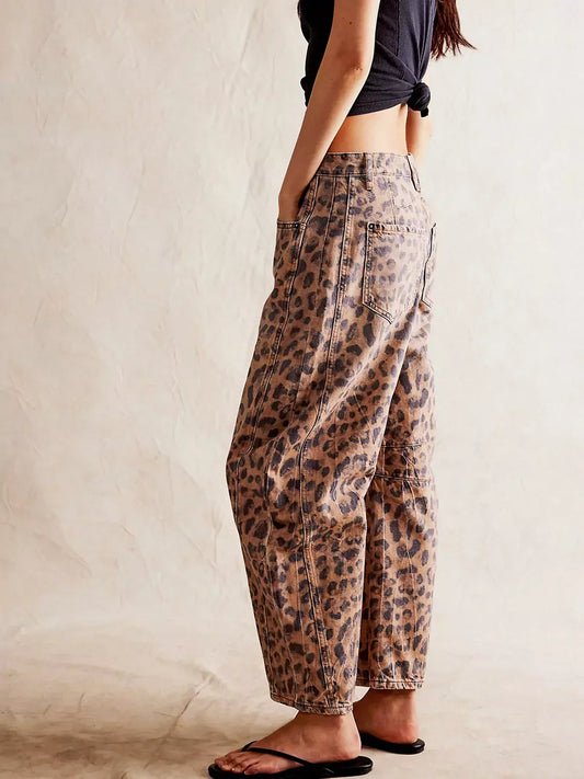 Ivyshape | Leopard Print Oversized Jeans