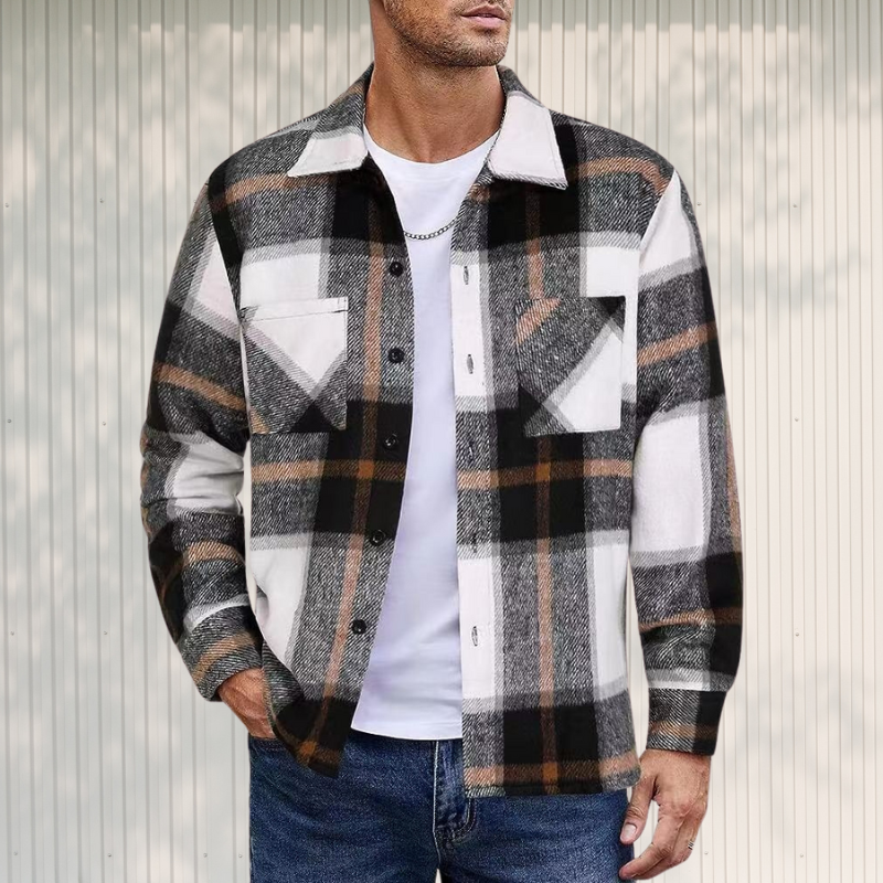 Ivyshape | Plaid Knit Flannel Long-Sleeve