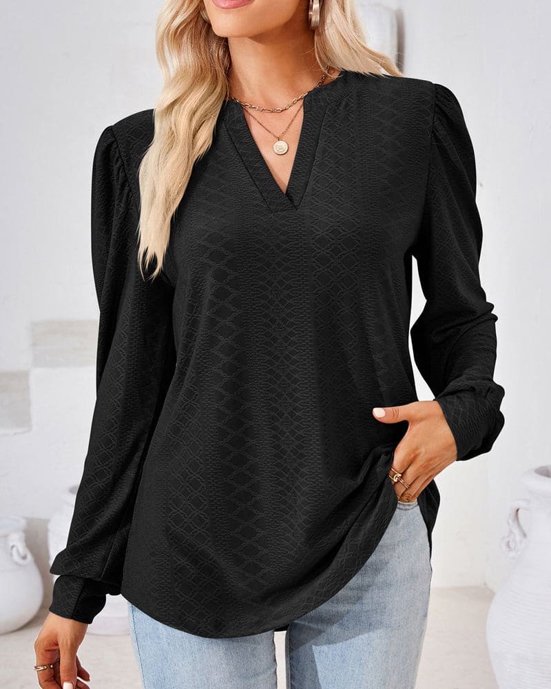 Ivyshape | Jacquard Top with V-Neck