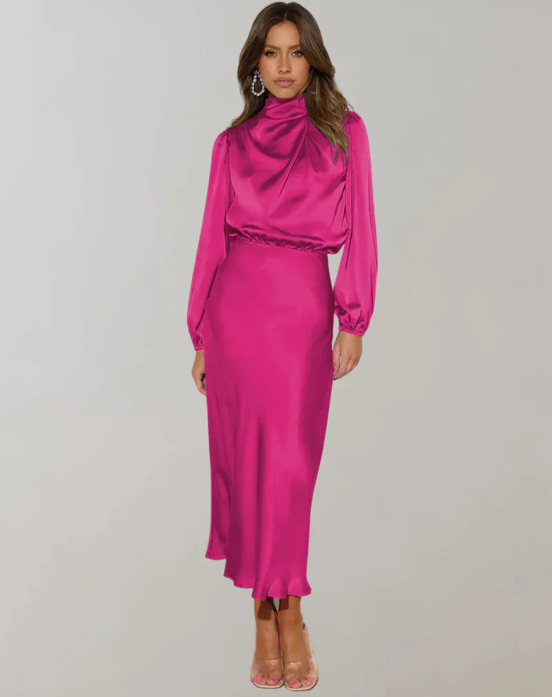 Ivyshape | Long-Sleeved Satin Dress