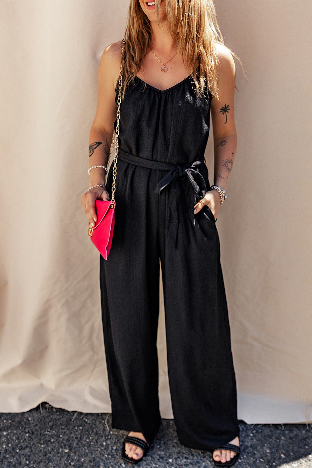 Ivyshape | Tied V-Neck Spaghetti Strap Jumpsuit