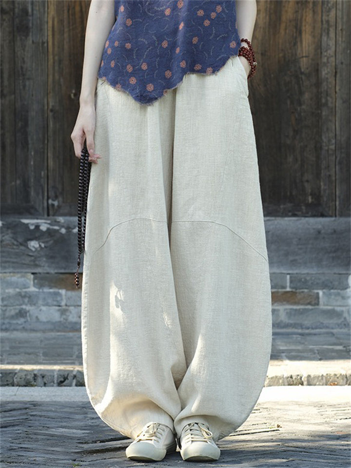 Women's Original Design Zen Style Oversized Ramie Linen Lantern Pants