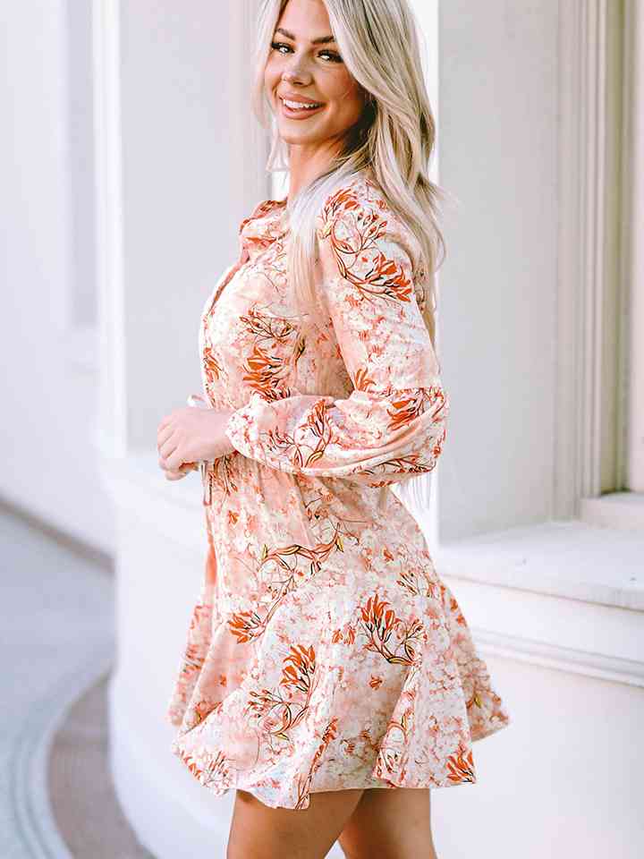 Printed Button-Up Long Sleeve Dress