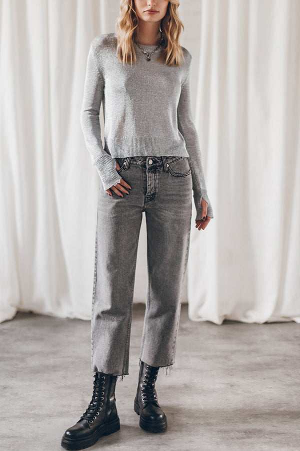 Ivyshape | Silver Metallic Knitted Sweater