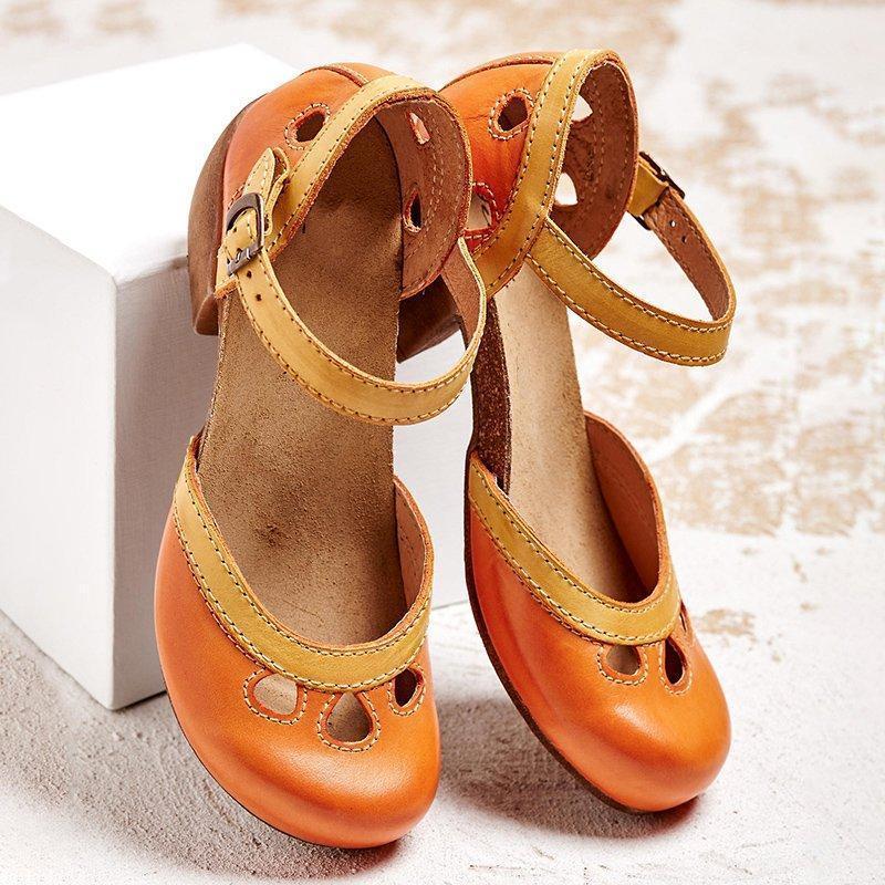 Ivyshape | Women's Wooden Heels Shoes Colorful