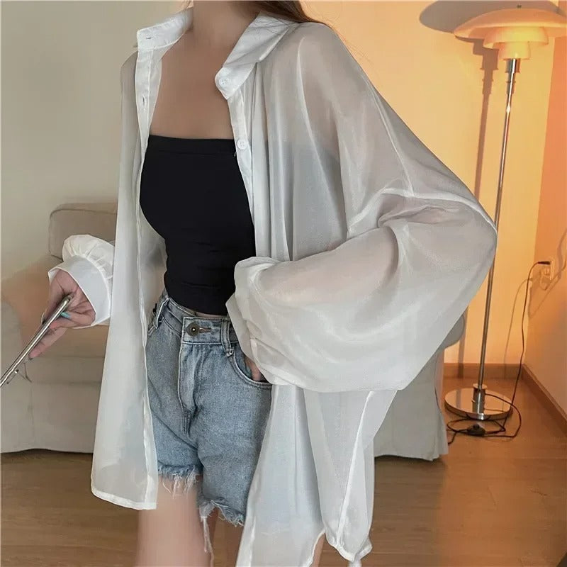 Chic Satin-Effect Button-Up Shirt for Women