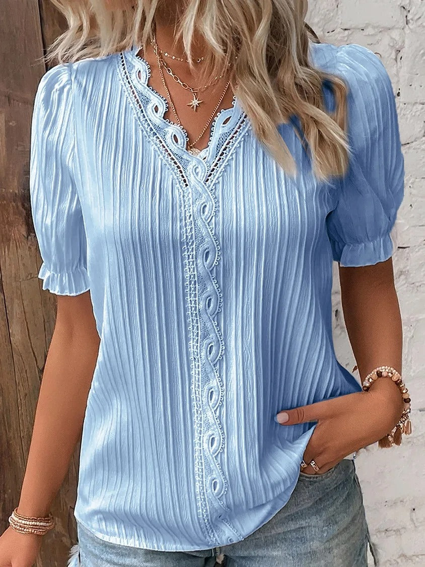 Casual V-Neck Lace Blouse for Women