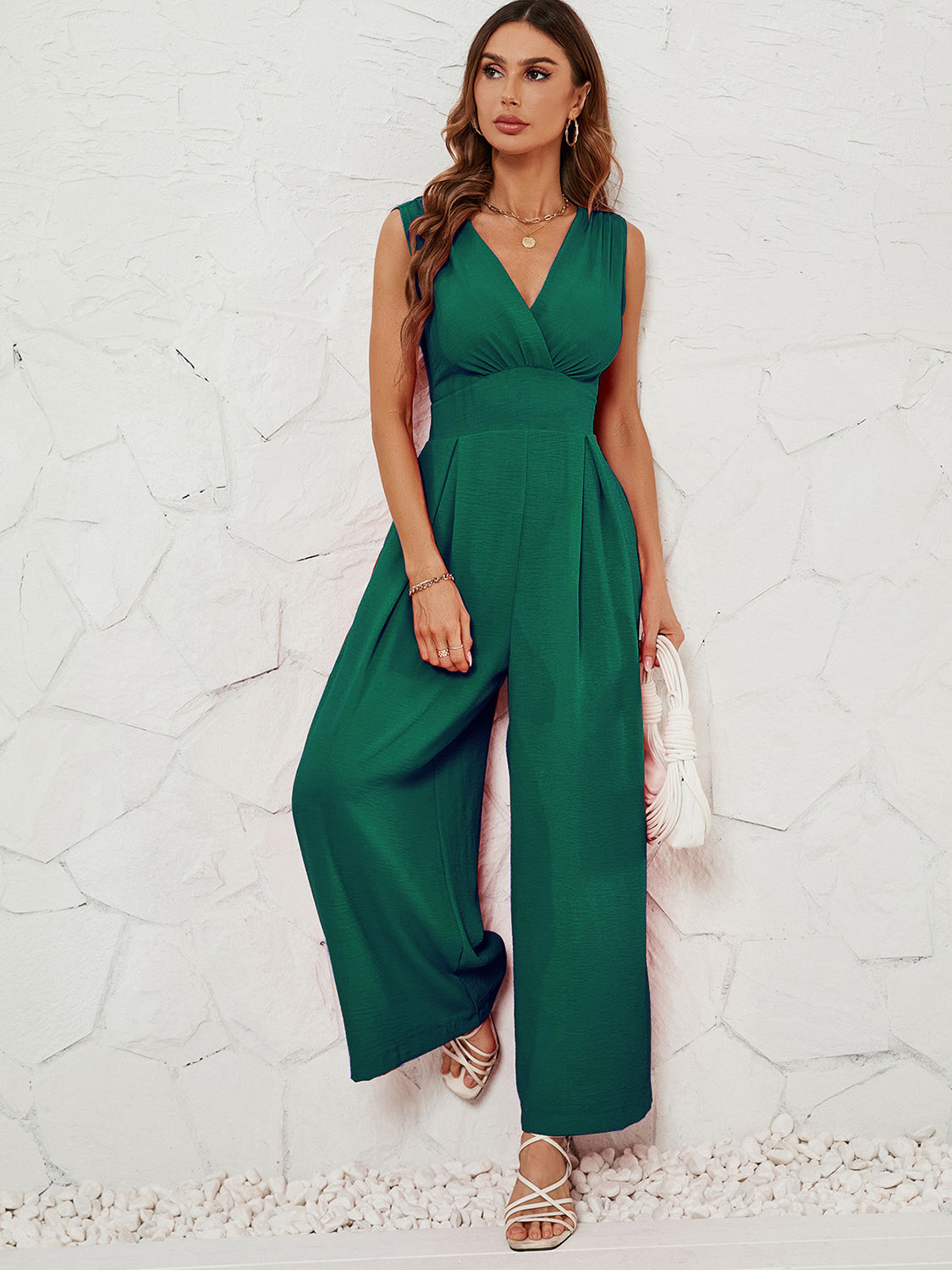 Ivyshape | Surplice Wide Strap Jumpsuit with Pockets